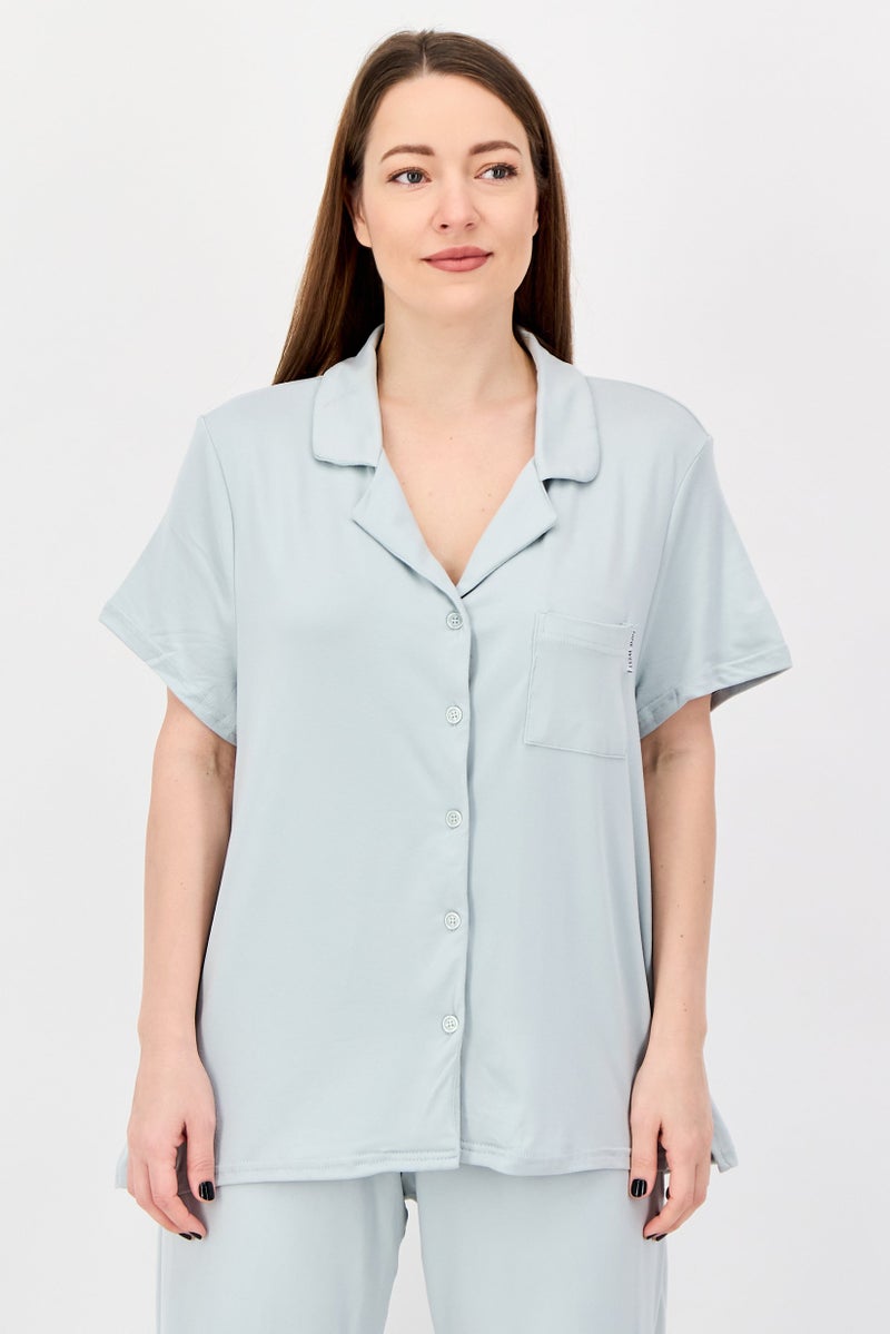 NINE WEST Women 2 Pieces Plain Top And Bottom Pajama Set, Light Grey - Image 3